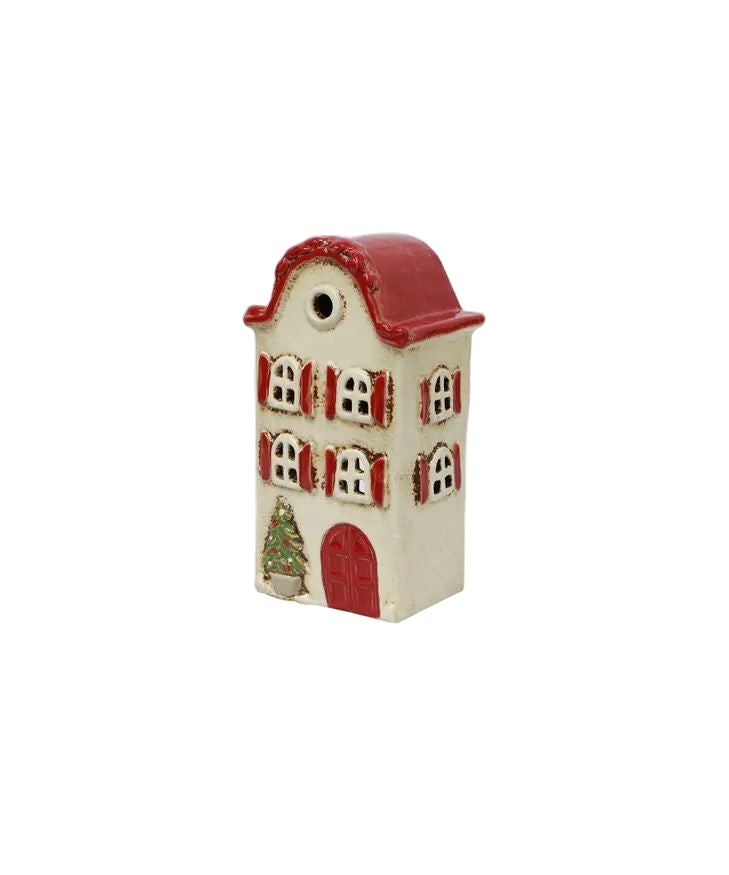 Alsace Tea Light Villa Christmas Stone with Red Shutters | French Country