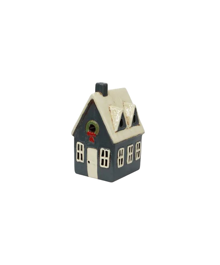 Alsace Tea Light Cottage Navy with Wreath | French Country