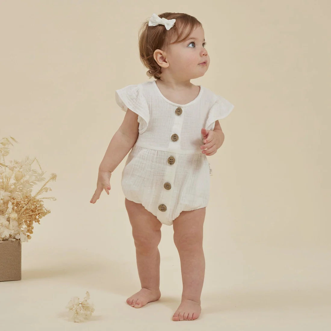 White Muslin Bubble Romper | Aster & Oak