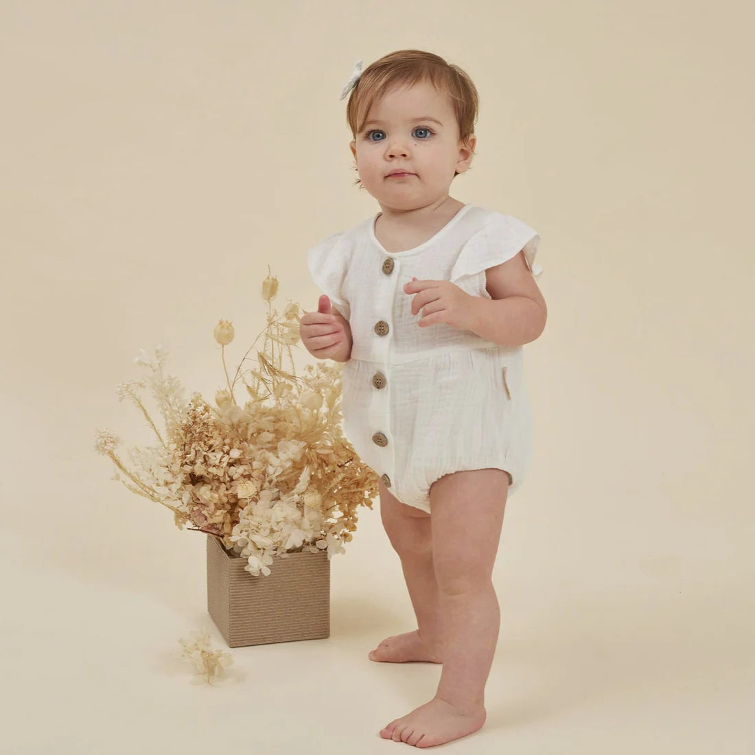 White Muslin Bubble Romper | Aster & Oak