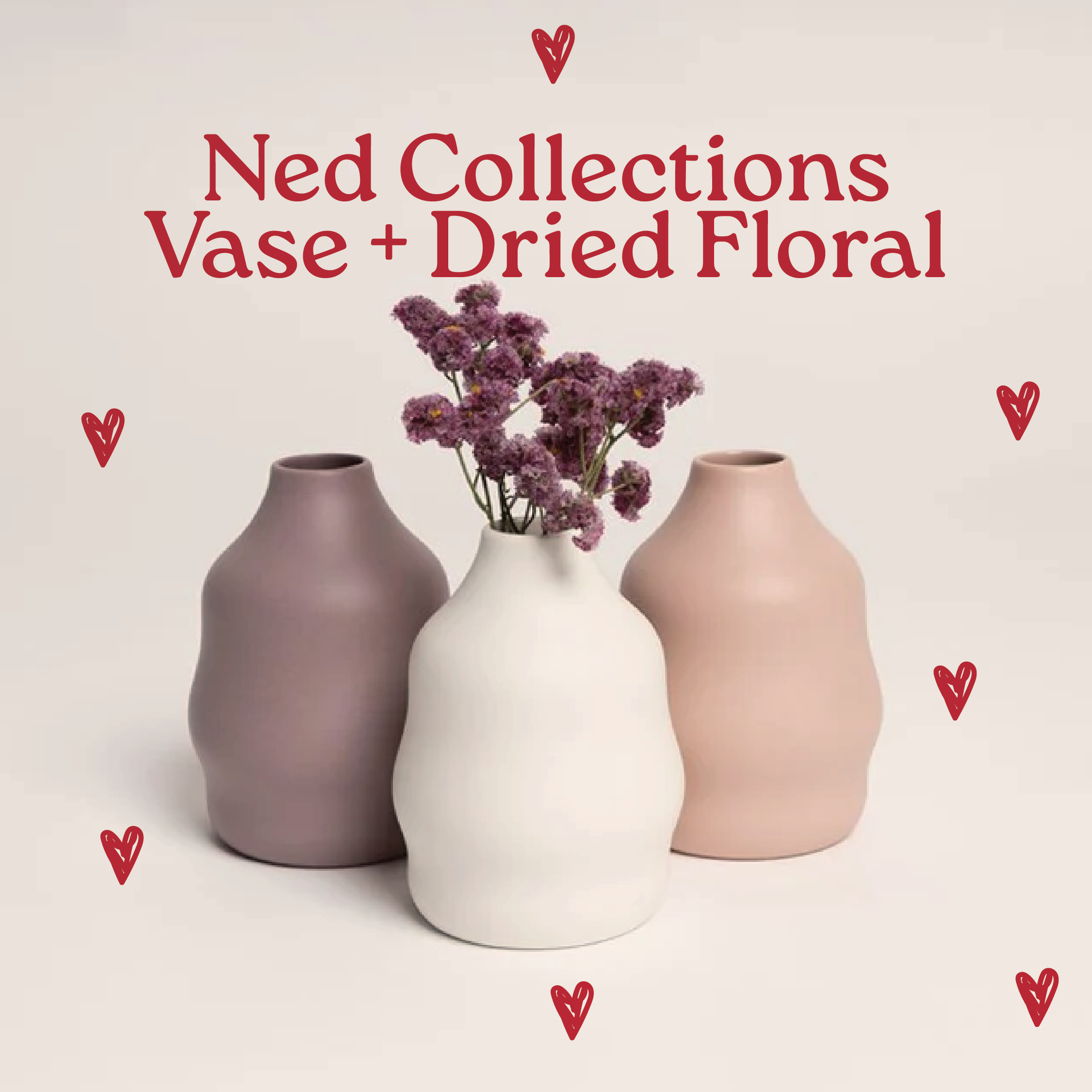 Ned Collection Vases with Mini Dried Floral Bouquet