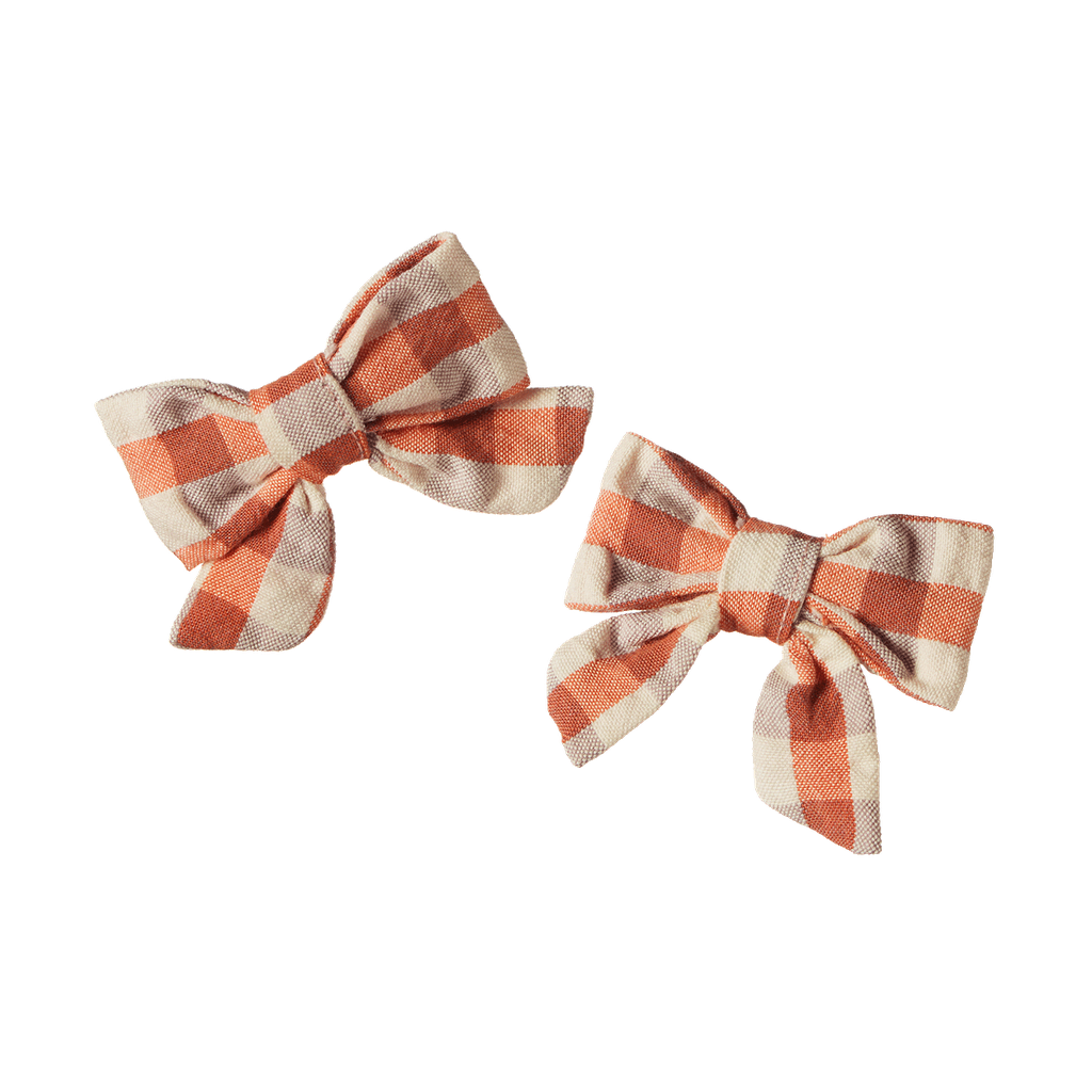BOW HAIR CLIPS 2 PACK - Dandelion Gingham | Nature Baby