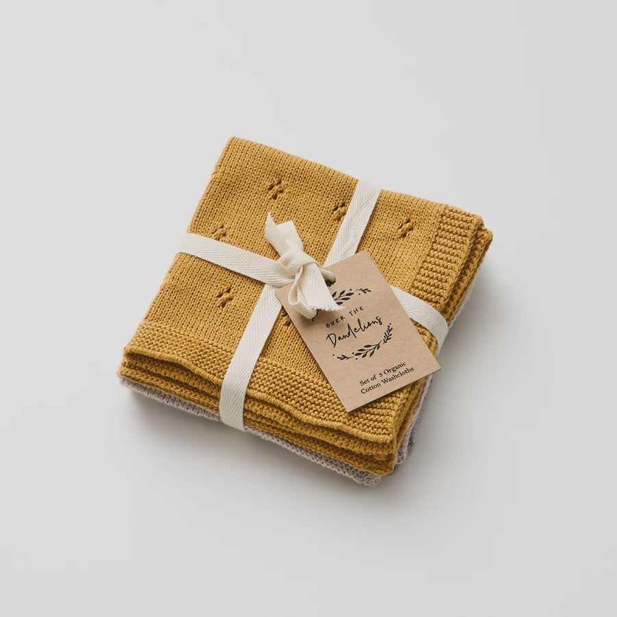 Washcloth Organic - Set Of 3 - Sun + Oat + Glacier | Over The Dandelions