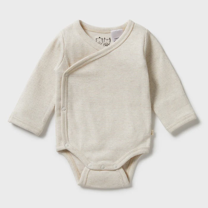 Organic Stripe Rib Kimono Bodysuit - Oatmeal | Wilson + Frenchy