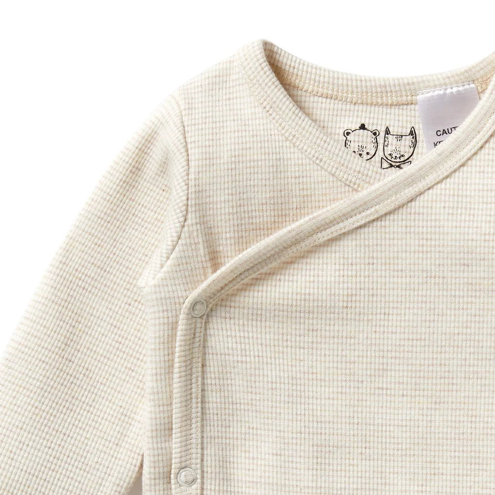 Organic Stripe Rib Kimono Bodysuit - Oatmeal | Wilson + Frenchy