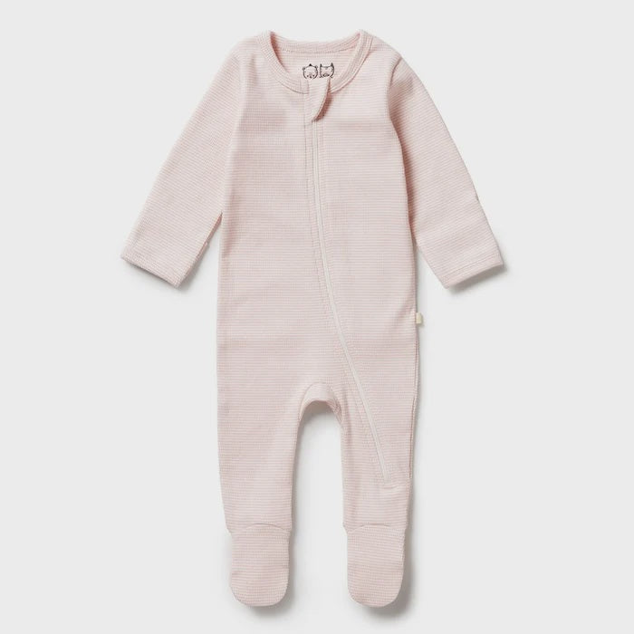Organic Stripe Rib Zipsuit with Feet - Cantaloupe - Organic Stripe Rib