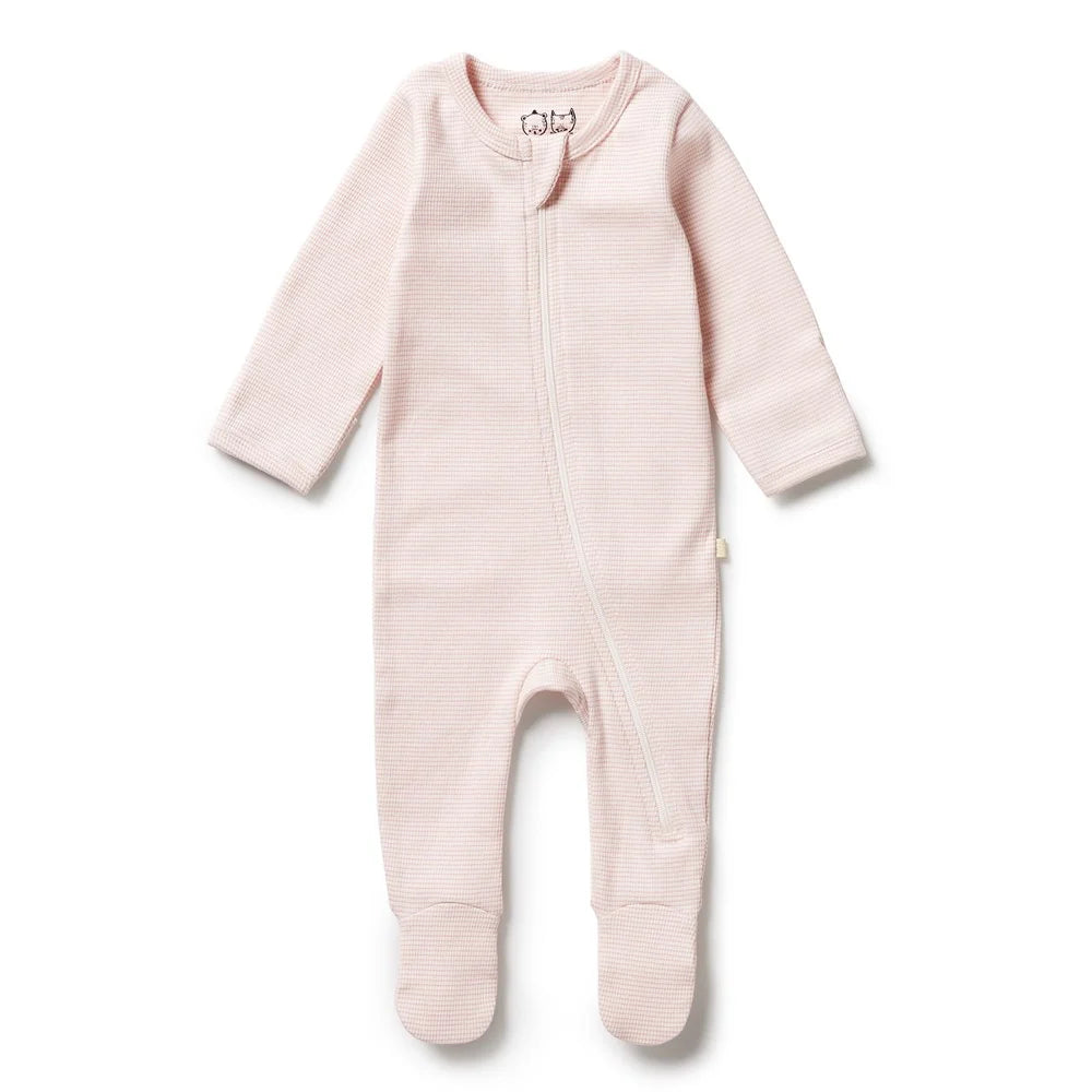 Organic Stripe Rib Zipsuit with Feet - Cantaloupe - Organic Stripe Rib | Wilson + Frenchy