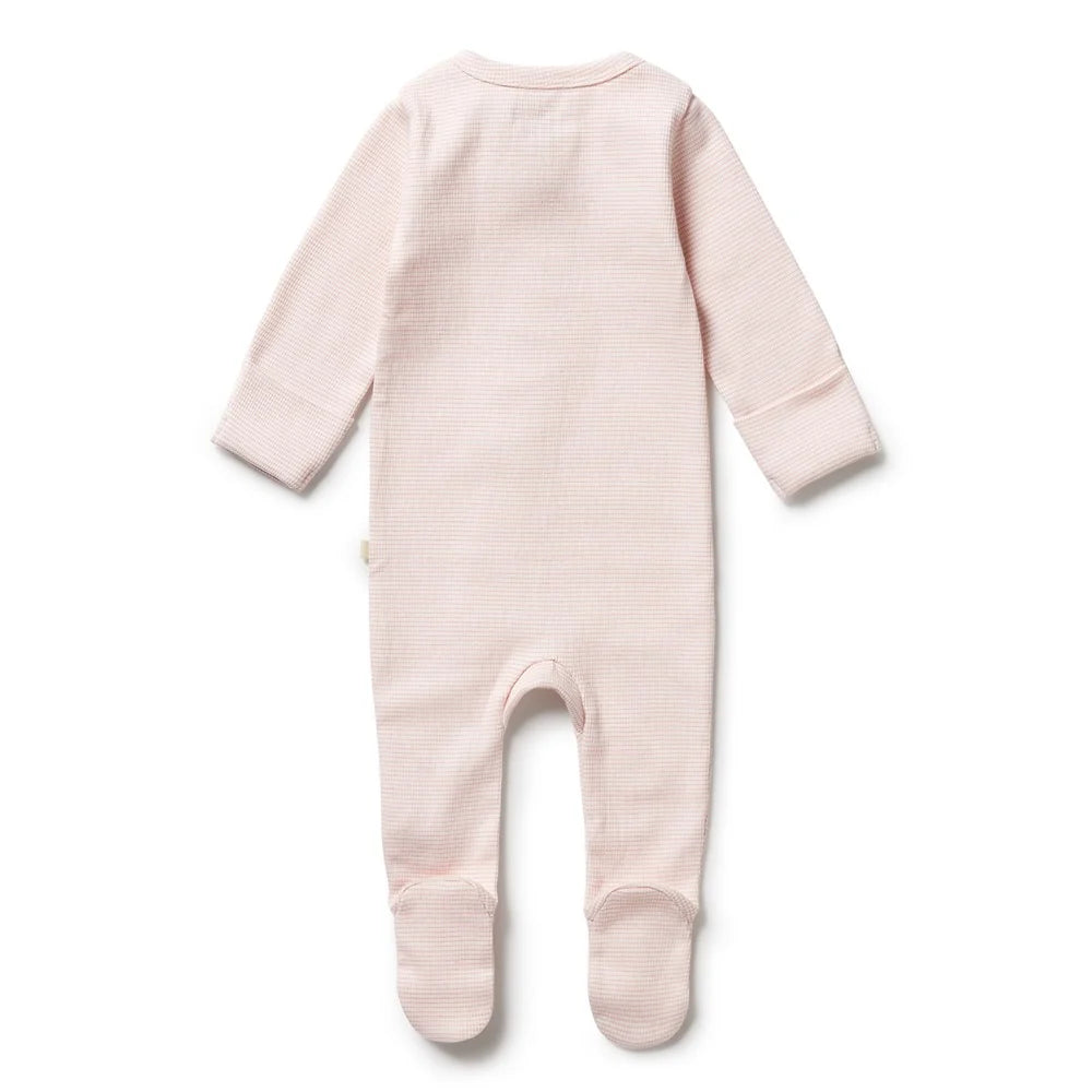 Organic Stripe Rib Zipsuit with Feet - Cantaloupe - Organic Stripe Rib | Wilson + Frenchy