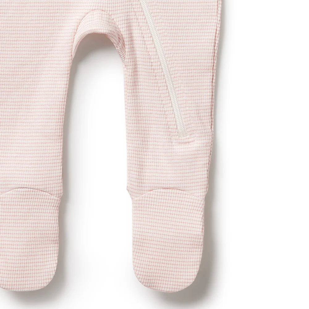 Organic Stripe Rib Zipsuit with Feet - Cantaloupe - Organic Stripe Rib | Wilson + Frenchy