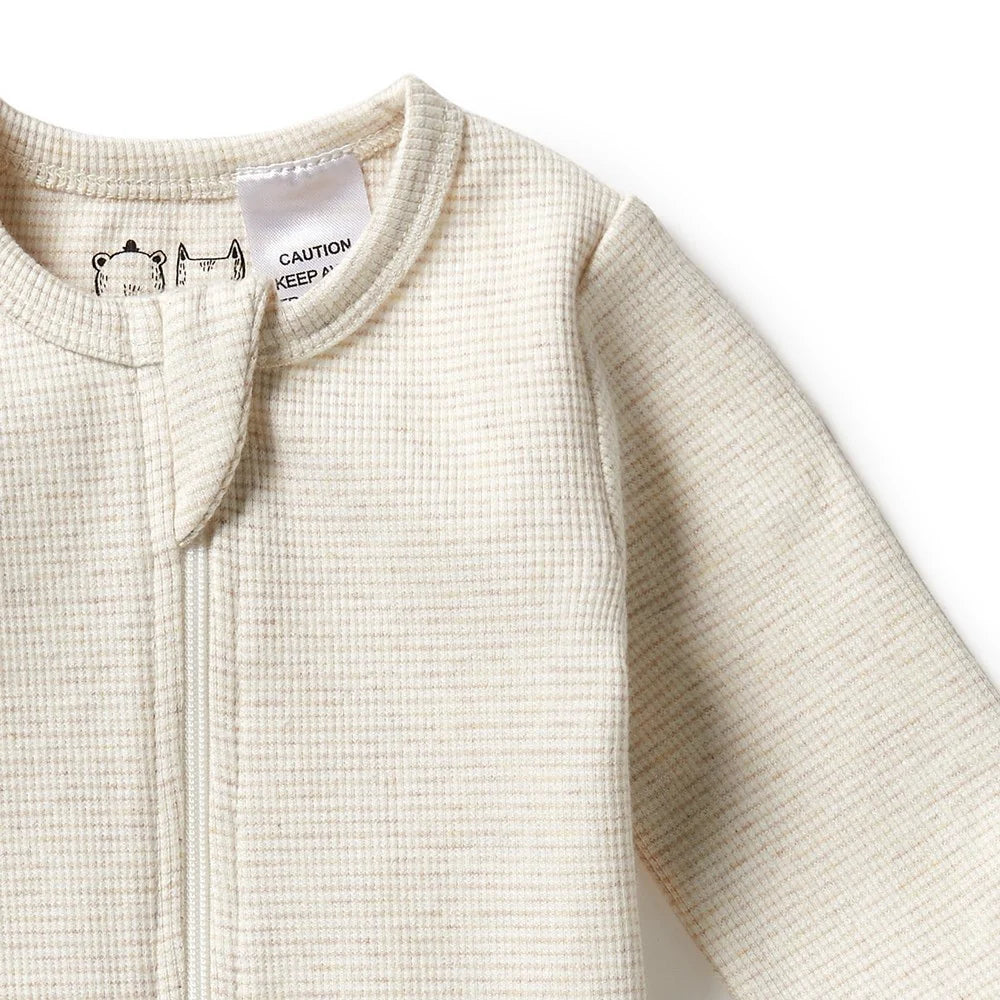 Organic Stripe Rib Zipsuit with Feet - Oatmeal | Wilson + Frenchy