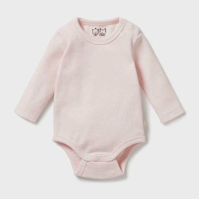 Organic Stripe Rib Long Sleeved Bodysuit - Cantaloupe