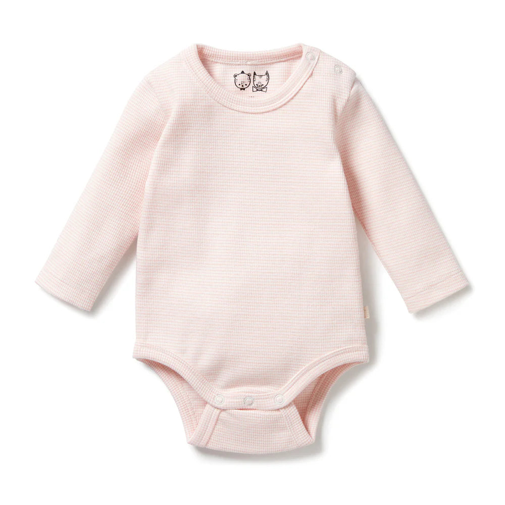 Organic Stripe Rib Long Sleeved Bodysuit - Cantaloupe | Wilson + Frenchy