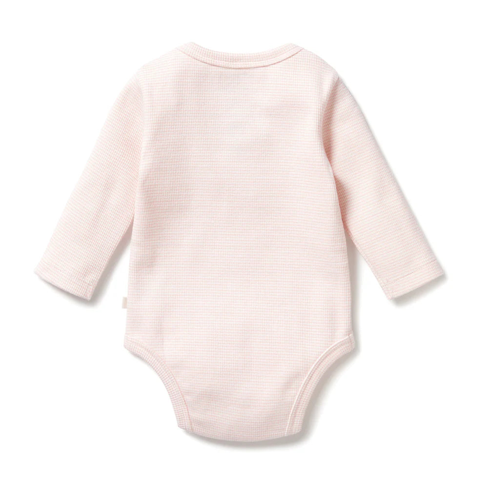 Organic Stripe Rib Long Sleeved Bodysuit - Cantaloupe | Wilson + Frenchy