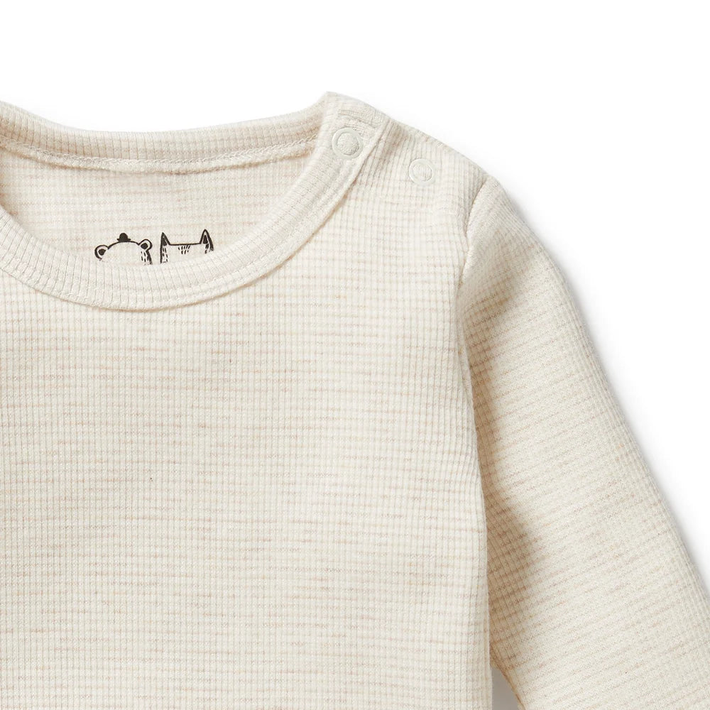 Organic Stripe Rib Long Sleeved Bodysuit - Oatmeal | Wilson + Frenchy