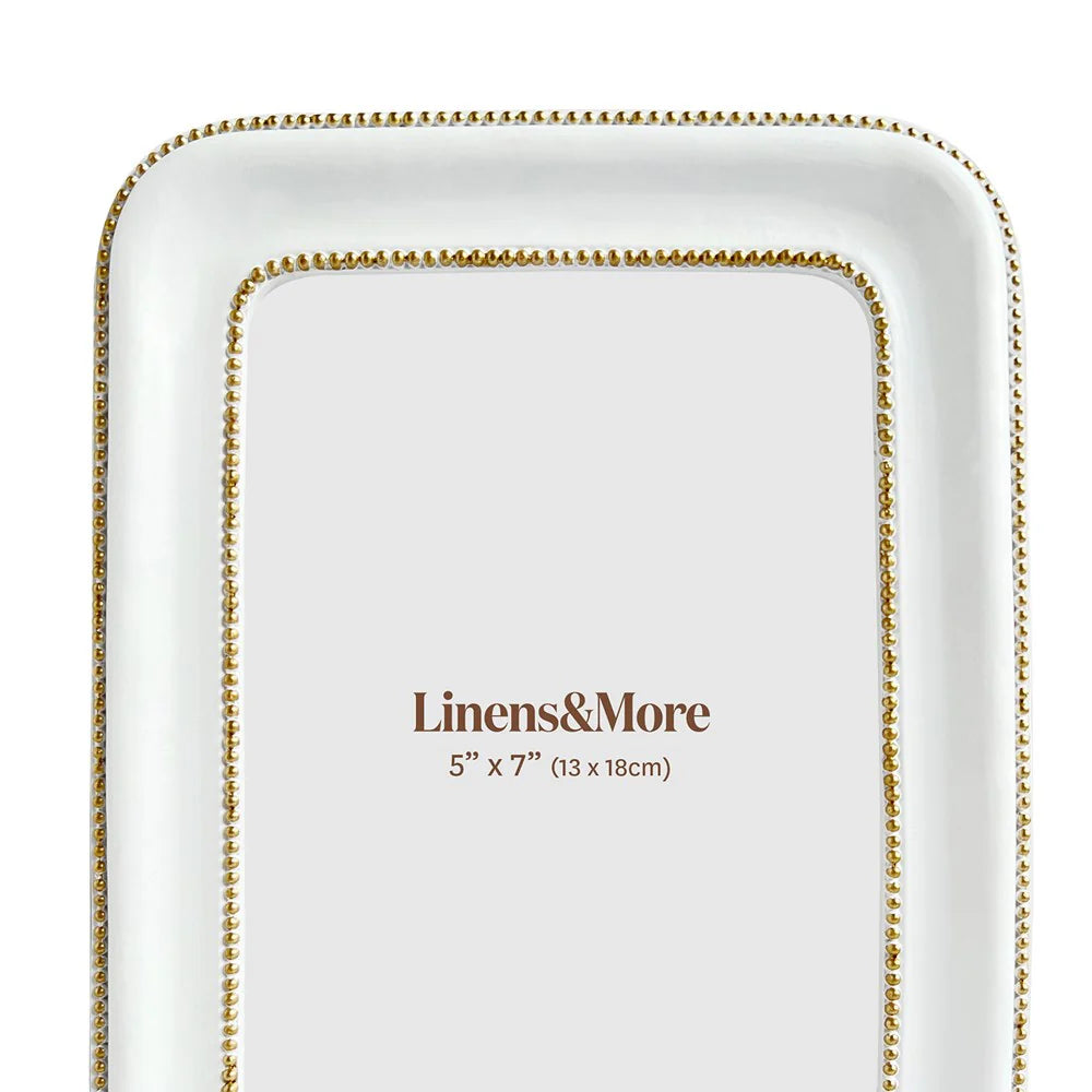 White & Gold Minimalist Photo Frame 5x7 | Linens & More