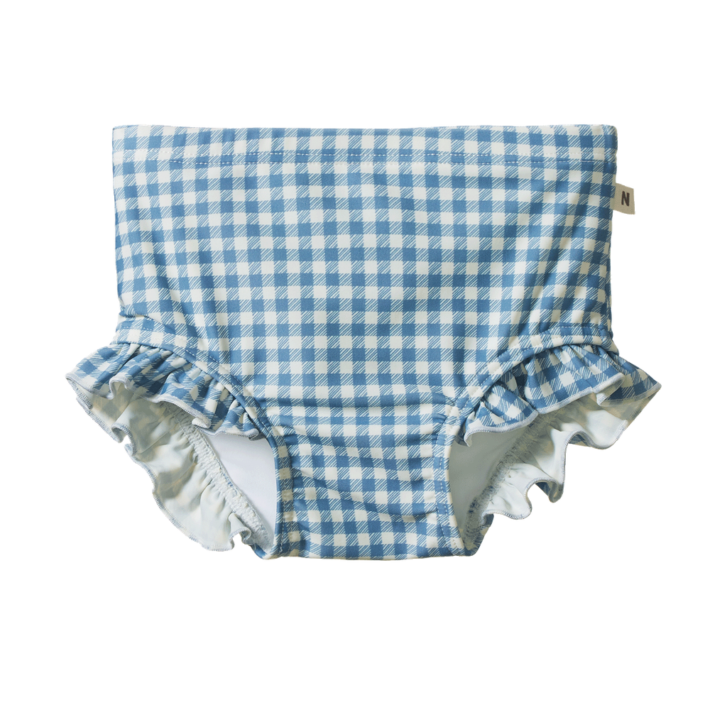 RUFFLE SWIM SHORTS - Blue Gingham | Nature Baby