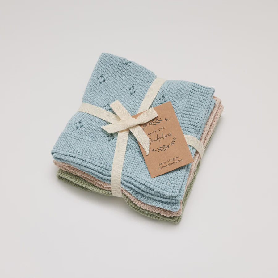 Washcloth Organic - Set Of 3 - Sky Blue + Fawn + Thyme | Over The Dandelions