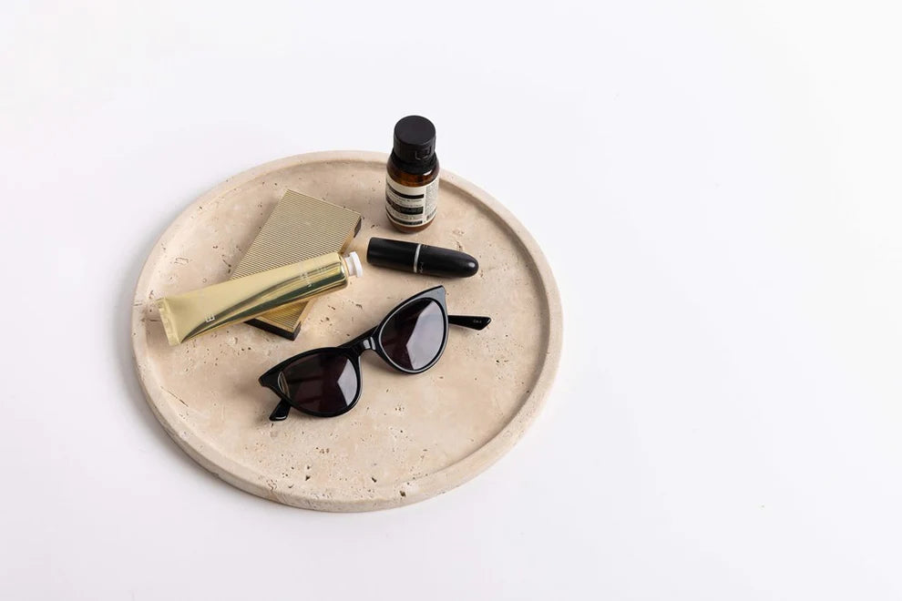 Moon Round Tray - Light Travertine | Ned Collections