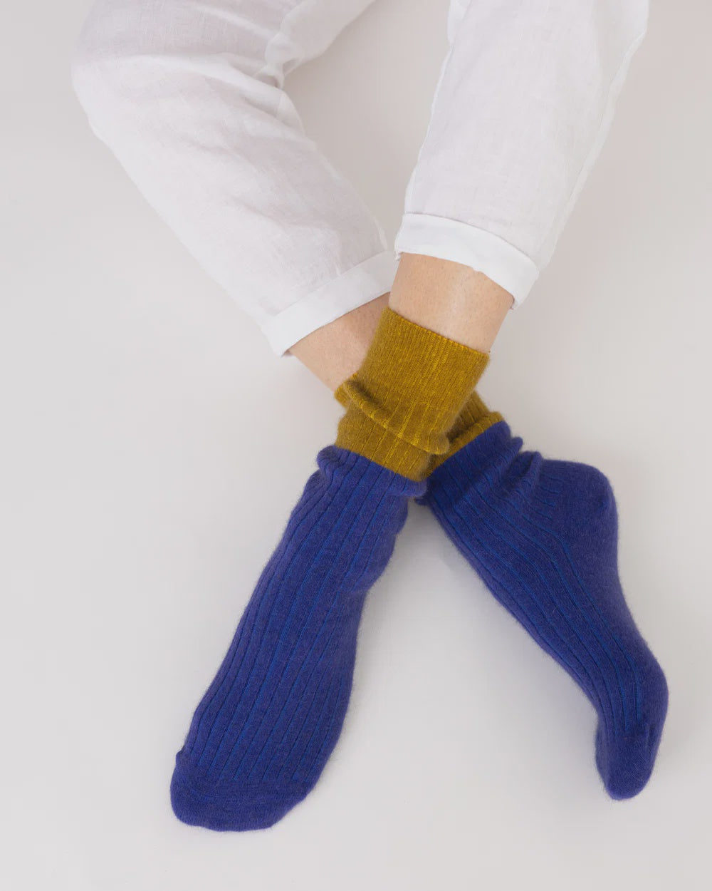 Dunedin Possum Merino Wool Socks - Blue + Ecru Olive | Nooan