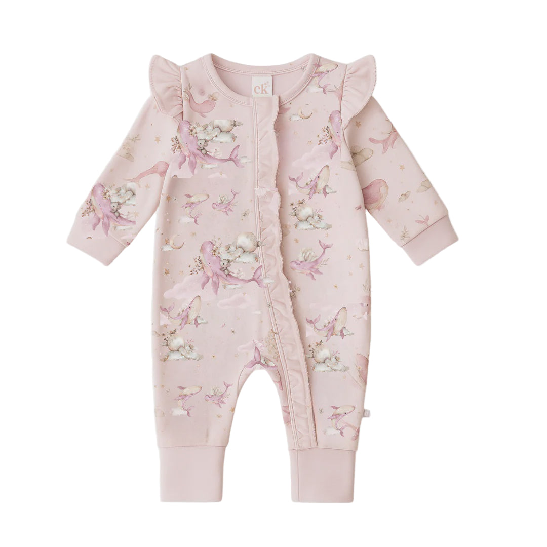 Bamboo Zipsuit - Whimsical Whale | Confetti Kidz