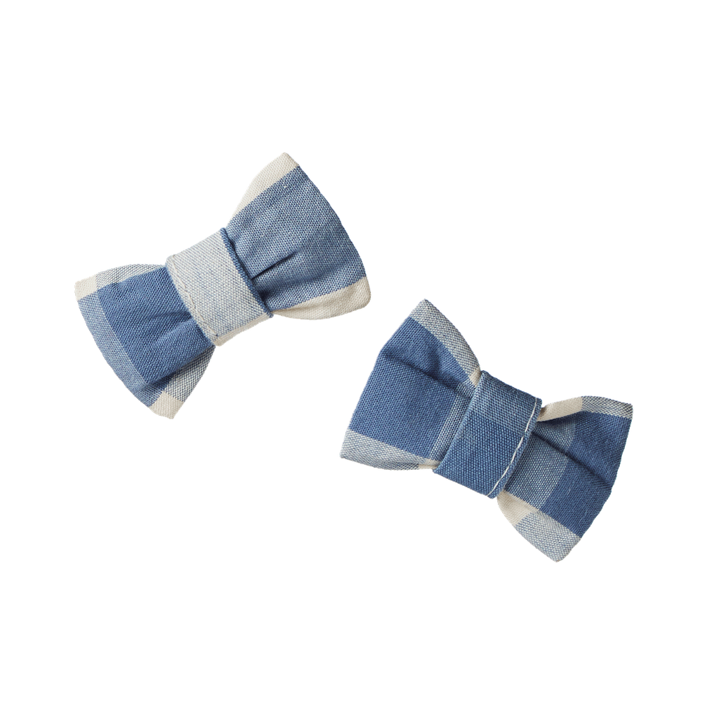 BOW HAIR CLIPS - 2 Pack - Bluebelle Check | Nature Baby