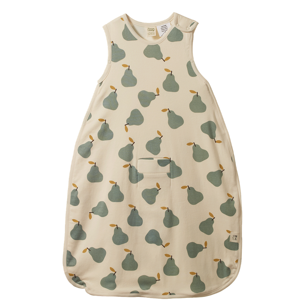 ORGANIC COTTON & MERINO SLEEPING BAG - Pear Print -  3-24M | Nature Baby