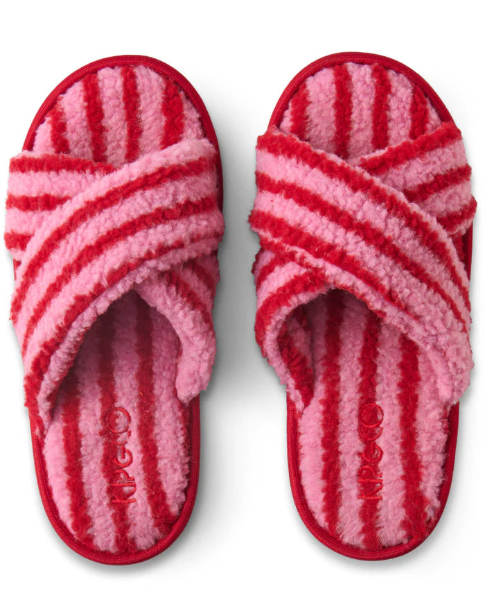Candy Stripe Sherpa Adult Slippers | Kip & Co