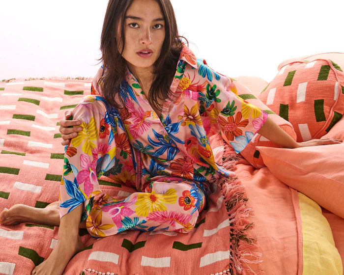 Wild Flowers In Bloom Adult Eco Satin Short Sleeve Shirt & Pant Pyjama Set | Kip & Co