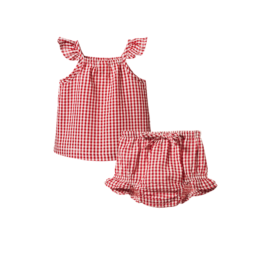 PETAL SET GINGHAM. Red Check | Nature Baby