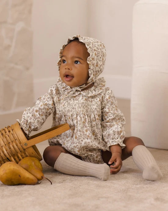 Woven Ruffle Bonnet Posy - Ivory | Quincy Mae