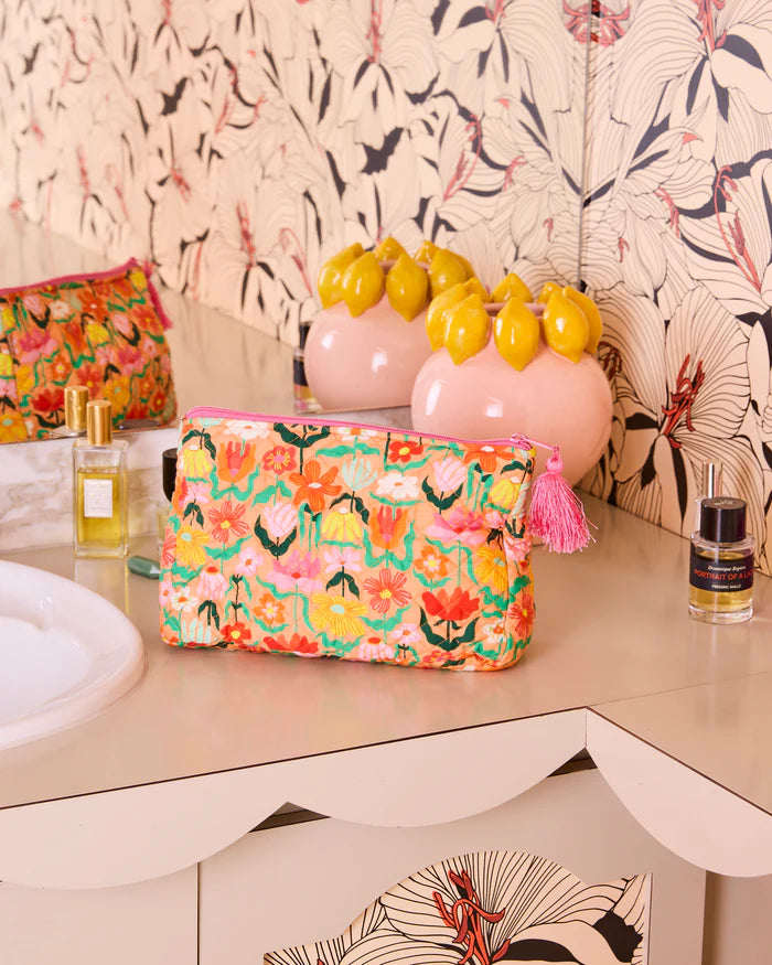 Popping Flowers Peach Quilted Cotton Toiletry Purse | Kip & Co