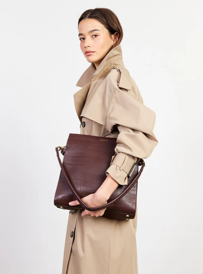 Beatrice Shoulder Bag - Espresso Croc | Saben