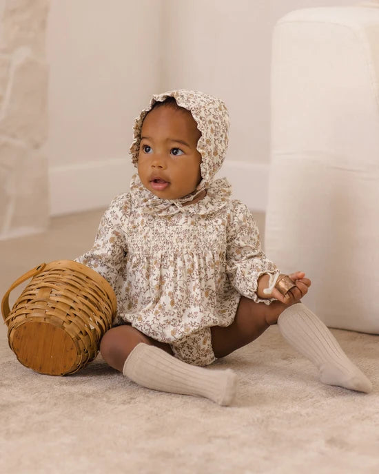 Woven Ruffle Bonnet Posy - Ivory | Quincy Mae