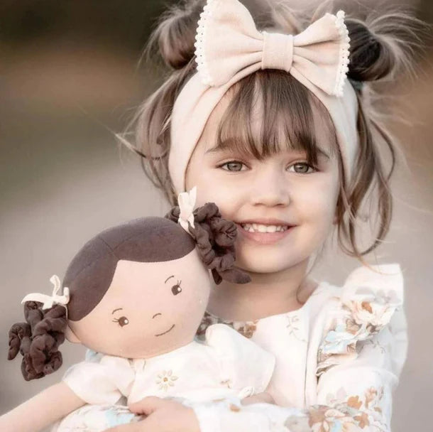 Cecilia - Dark Brown Hair with Cream Linen Dress | Tikiri Bonikka Collection
