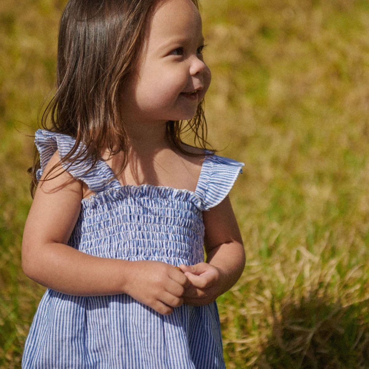 GALA DRESS LINEN | Blue Stripe | Nature Baby