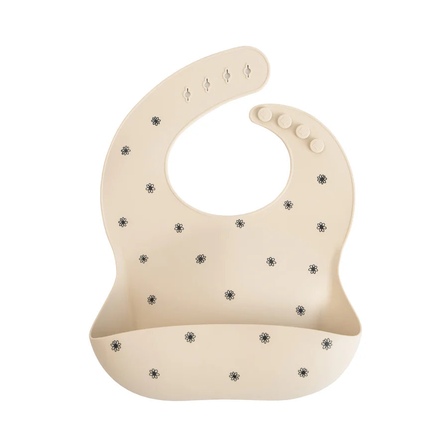 Silicone Baby Bib - Black Daisy | Mushie