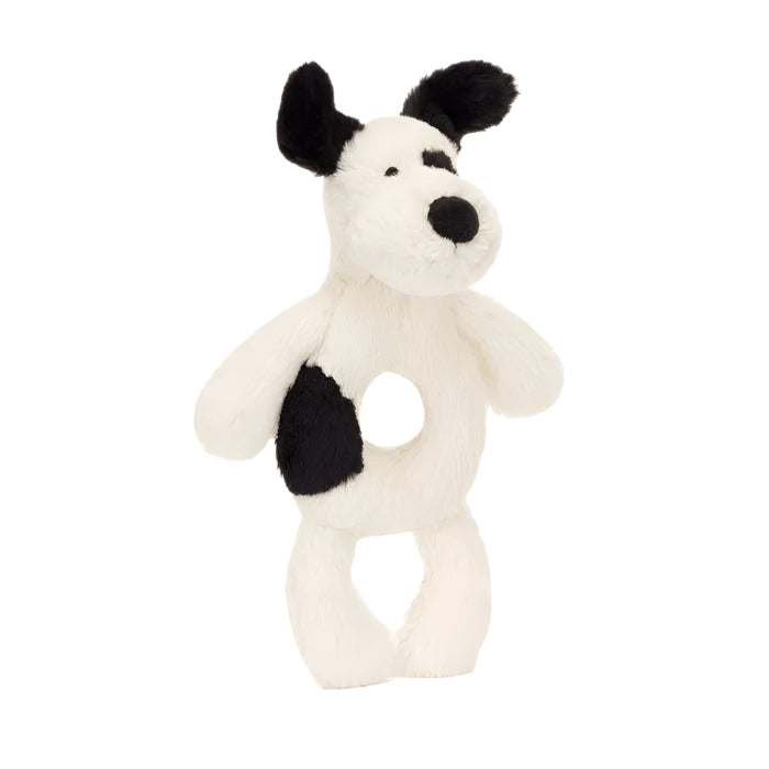 Bashful Black & Cream Puppy Ring Rattle 2x8x18cm | Jellycat