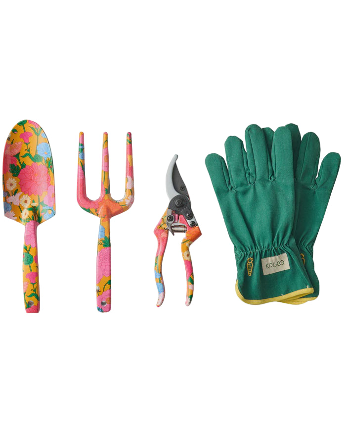 Follow The Sun Yellow Garden Tools and Gloves Set One Size | Kip & Co