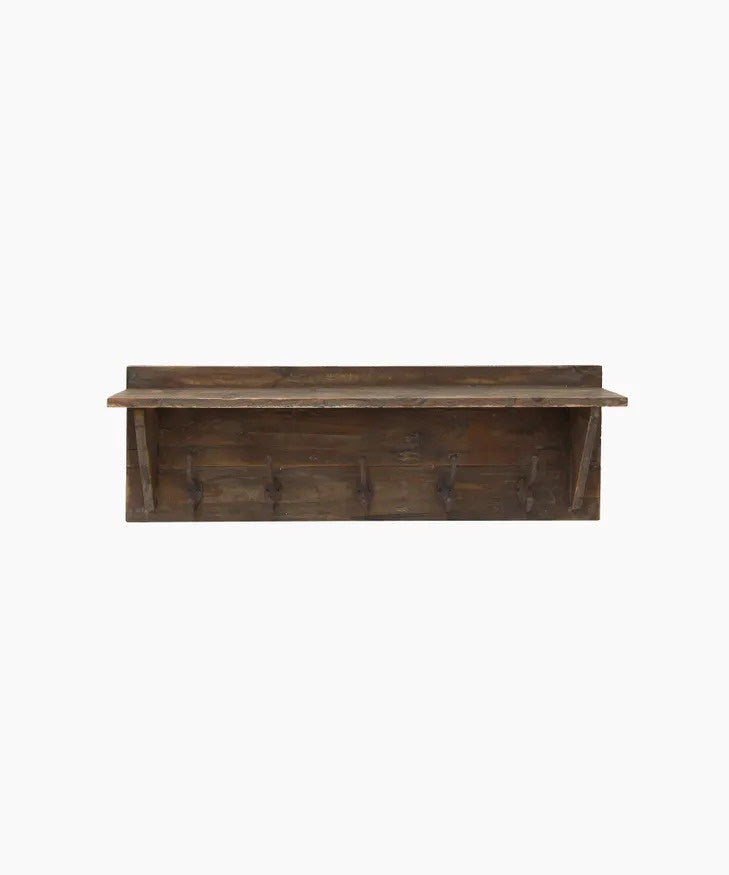 Wooden Wall Shelf w Hooks | French Country
