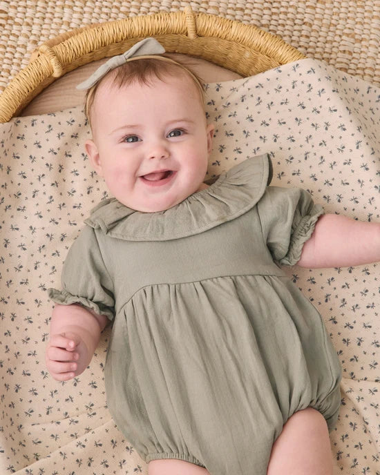Pointelle Baby Blanket Blue Ditsy - Natural | Quincy Mae
