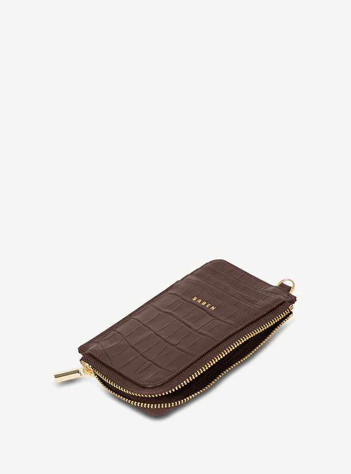 Winona Card Holder | Espresso Croc | Saben