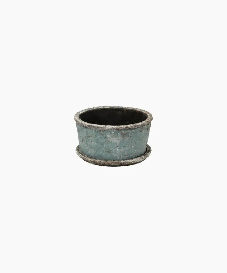 Sea Blue Wide Plant Pot & Saucer Small | French Country