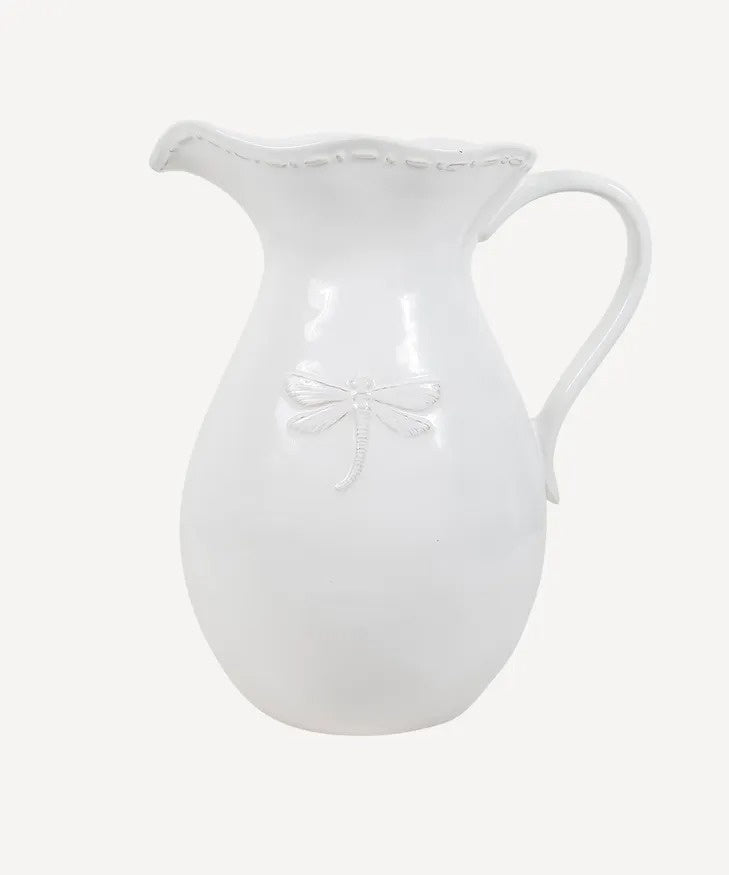 Dragonfly Stoneware White Jug Large | French Country