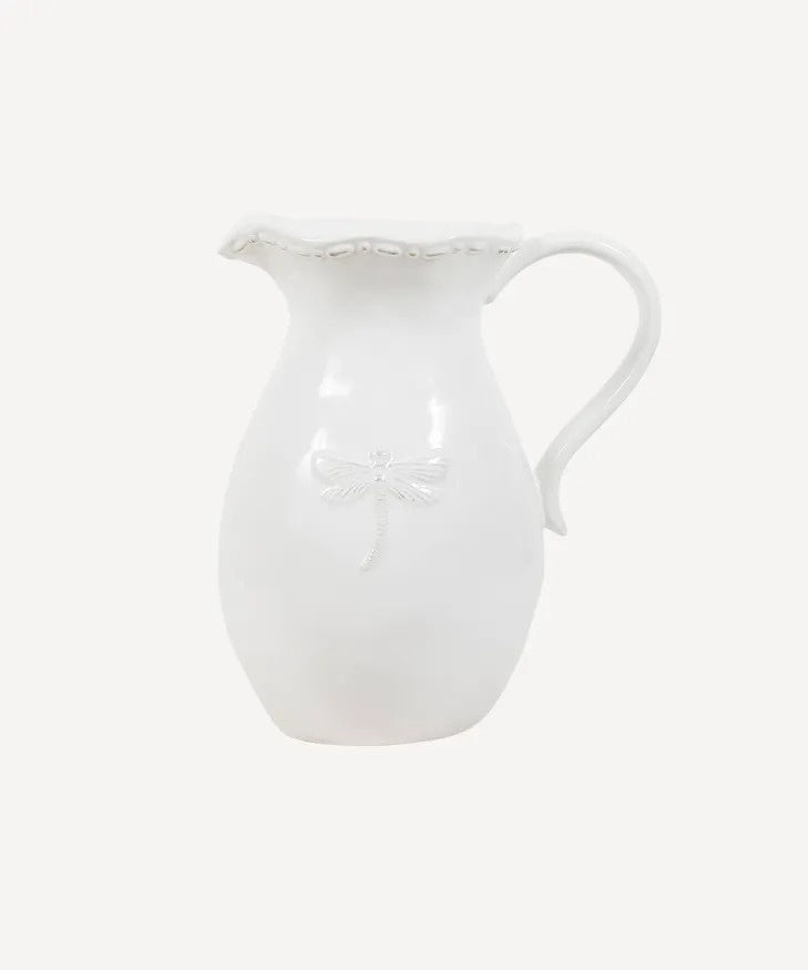 Dragonfly Stoneware White Jug Small | French Country