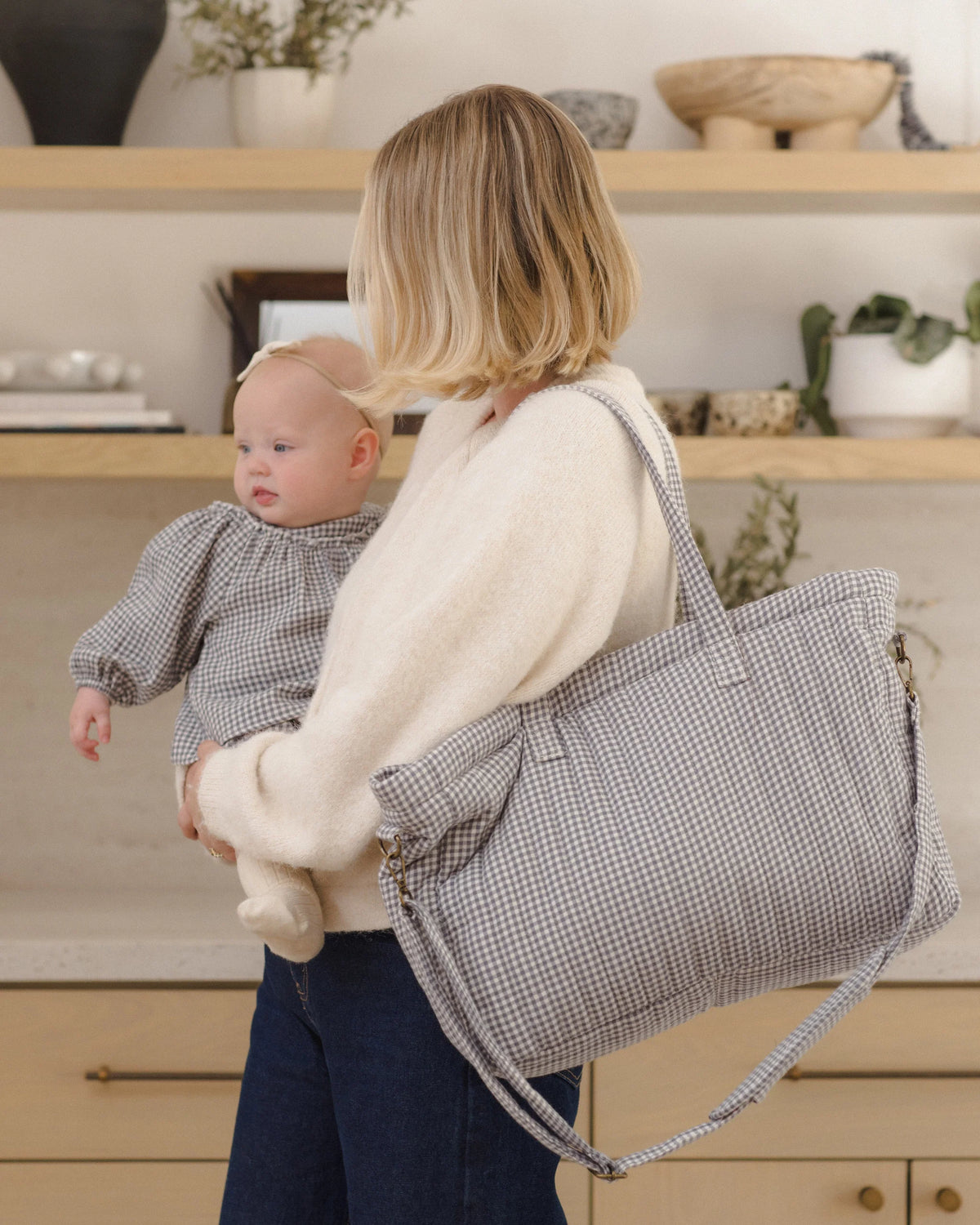 Diaper Bag + Changing Pad Set - Midnight Gingham | Quincy Mae