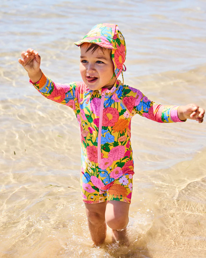 Follow The Sun Yellow Baby Long Sleeve Zip Bathers | Kip & Co