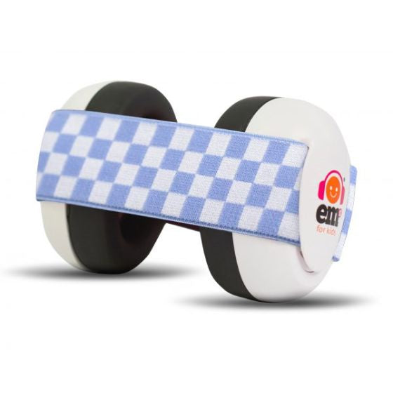 Baby Earmuffs - White/ Blue Checkered | Ems