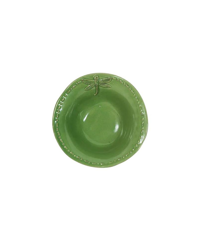 Dragonfly Stoneware Green Salt Bowl | French Country