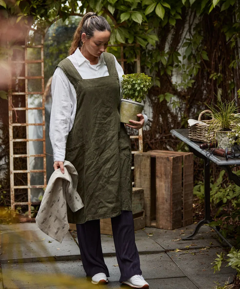 Cross Back Apron Natural Stonewashed Linen | French Country