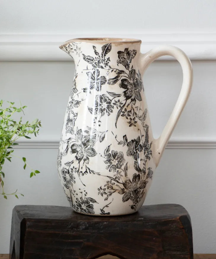 Black Floral Jug Tall | French Country